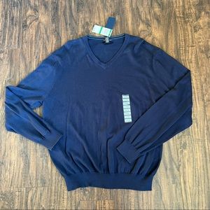 Club Room Pullover Sweater Mens V-Neck Long Sleeve 100% Pima Cotton‎ Blue L